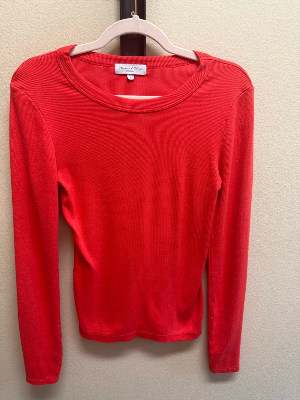 Michael Stars Red Ribbed Long Sleeve Crewneck Top – Size Small